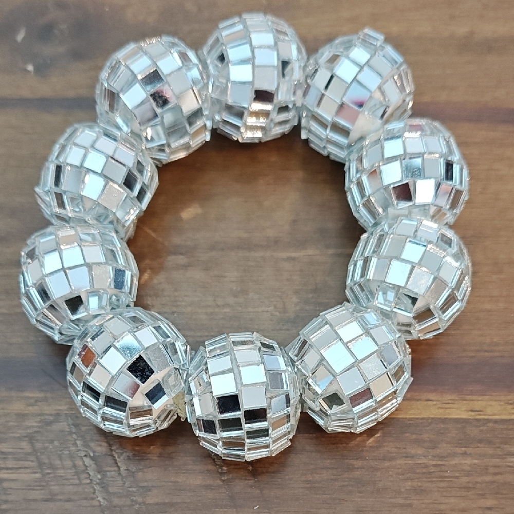 Silver Disco Ball Beaded Bracelet